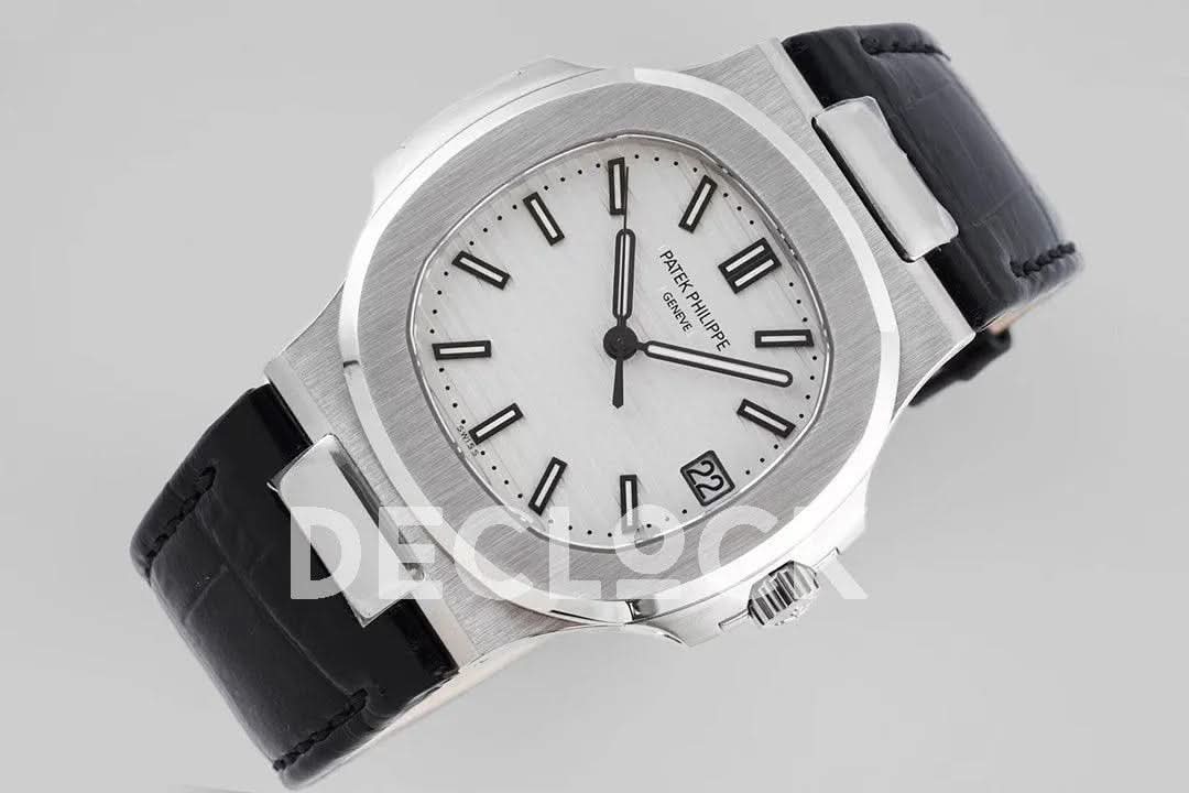 Replica Pattek Philippe Nautilus 5711 White Dial on Black Leather Strap