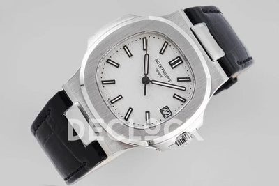 Replica Pattek Philippe Nautilus 5711 White Dial on Black Leather Strap