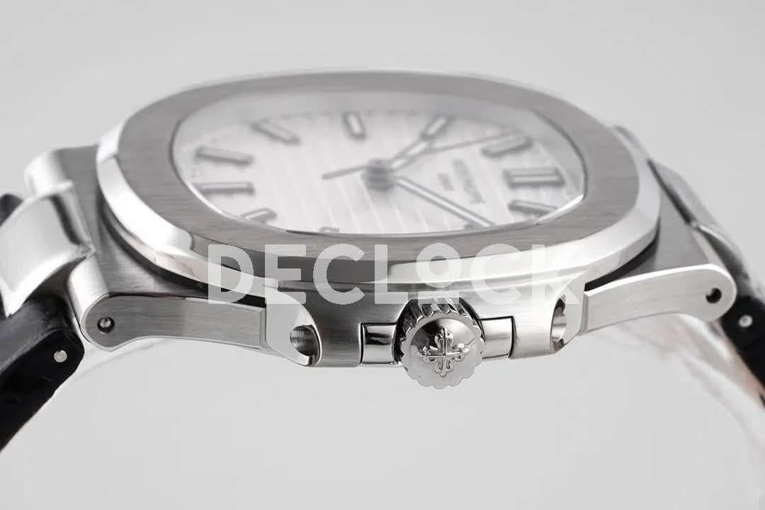 Replica Pattek Philippe Nautilus 5711 White Dial on Black Leather Strap |  Declock.