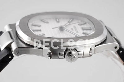 Replica Pattek Philippe Nautilus 5711 White Dial on Black Leather Strap