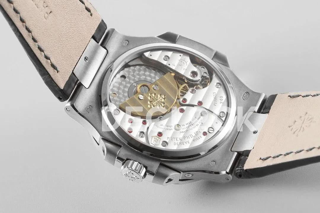 Replica Pattek Philippe Nautilus 5711 White Dial on Black Leather Strap |  Declock.