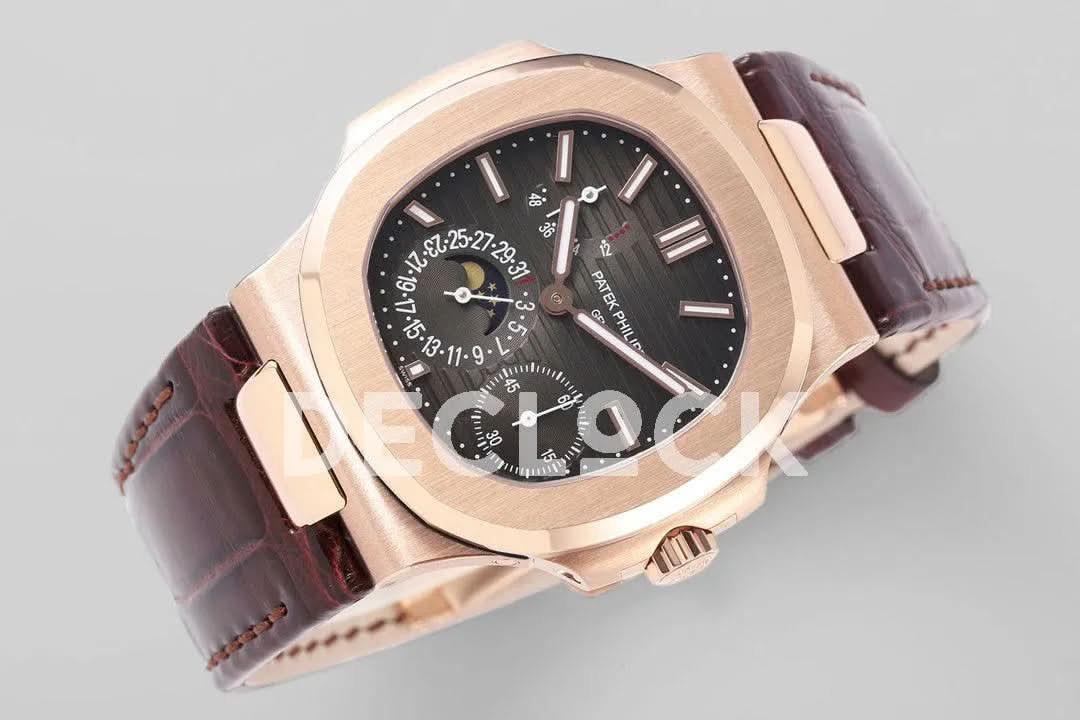 Replica Pattek Philippe Nautilus 5712 Rose Gold Gray Dial on Brown Leather |  Declock.