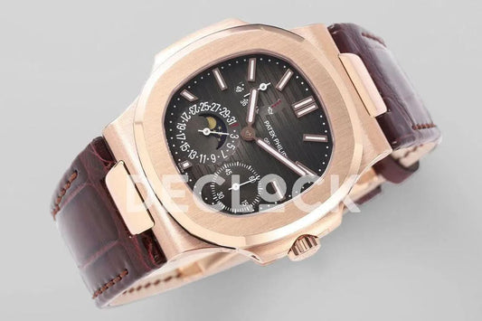 Replica Pattek Philippe Nautilus 5712 Rose Gold Gray Dial on Brown Leather | Declock.