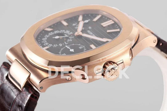 Replica Pattek Philippe Nautilus 5712 Rose Gold Gray Dial on Brown Leather | Declock.