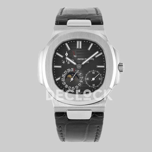 Replica Pattek Philippe Nautilus 5712 Steel Gray Dial on Black Leather | Declock.