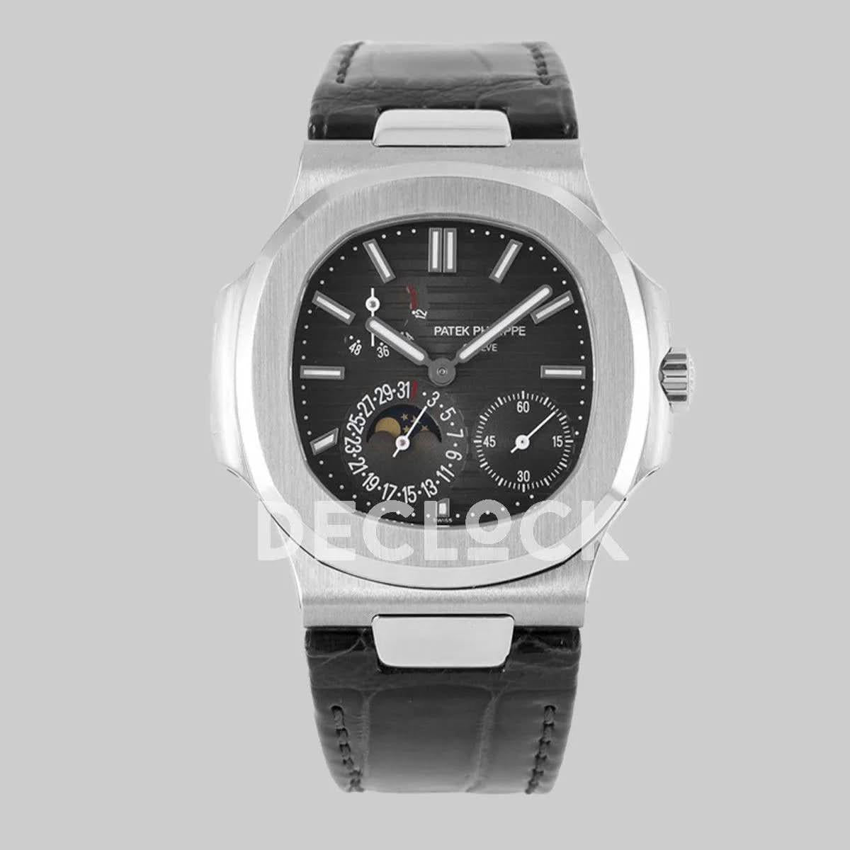 Replica Pattek Philippe Nautilus 5712 Steel Gray Dial on Black Leather |  Declock.