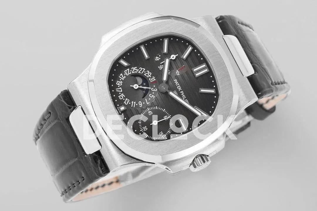 Replica Pattek Philippe Nautilus 5712 Steel Gray Dial on Black Leather |  Declock.