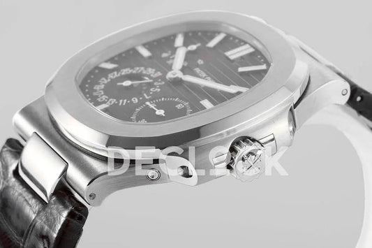 Replica Pattek Philippe Nautilus 5712 Steel Gray Dial on Black Leather | Declock.