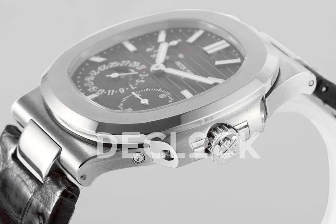 Replica Pattek Philippe Nautilus 5712 Steel Gray Dial on Black Leather |  Declock.
