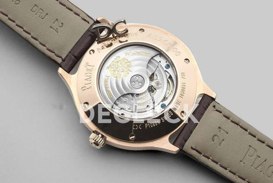 Replica Piaget Black Tie Emperador Cushion White Dial in Rose Gold with Diamond Bezel and Dial |  Declock.