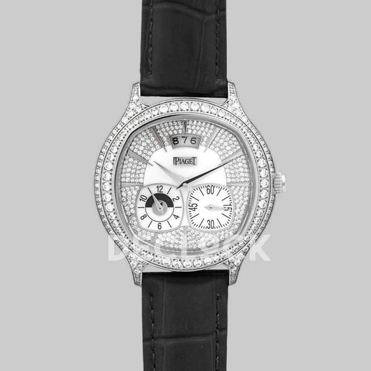 Replica Piaget Black Tie Emperador Cushion White Dial in Steel with Diamond Bezel and Dial | Declock.