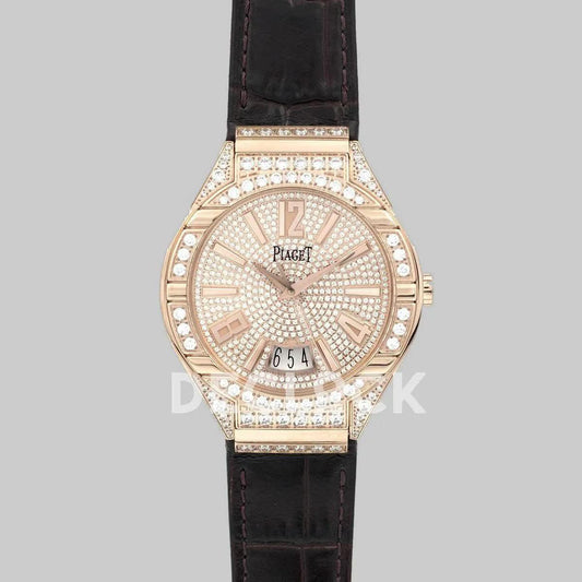 Replica Piaget Polo Watch Rose Gold Paved Diamonds | Declock.