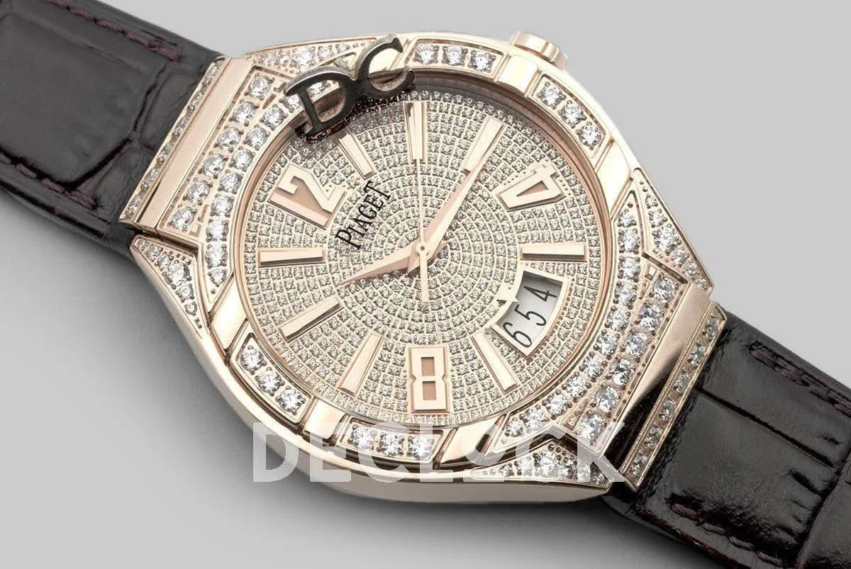 Replica Piaget Polo Watch Rose Gold Paved Diamonds |  Declock.