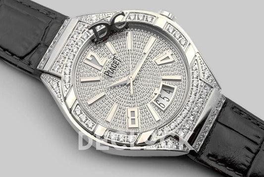 Replica Piaget Polo Watch White Gold Paved Diamonds | Declock.