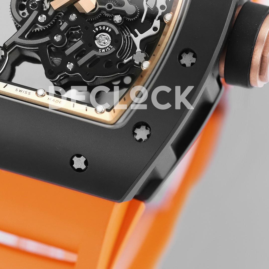 Replica Richard Mille RM 055 White Bubba Watson Black Ceramic on Orange Rubber - Replica Watches