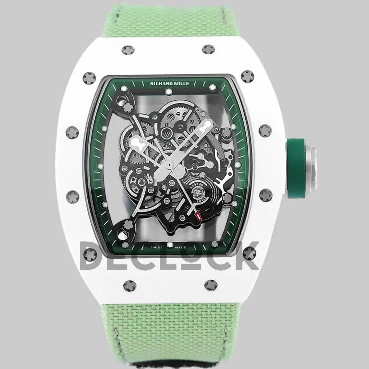 Replica Richard Mille RM 055 White Bubba Watson White Ceramic on Green Nylon Strap
