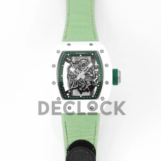 Replica Richard Mille RM 055 White Bubba Watson White Ceramic on Green Nylon Strap