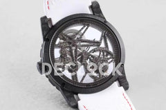 Replica Roger Dubuis Excalibur Carbon Skeleton Flying Tourbillon with White Rubber Strap