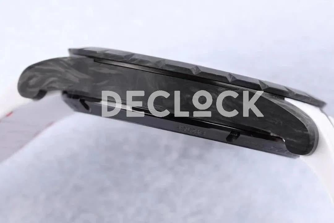 Replica Roger Dubuis Excalibur Carbon Skeleton Flying Tourbillon with White Rubber Strap |  Declock.