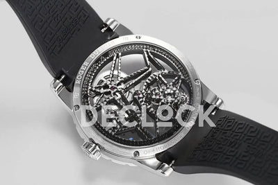 Replica Roger Dubuis Excalibur Spider Skeleton Flying Tourbillon in Steel with Gray/Black Rubber Strap