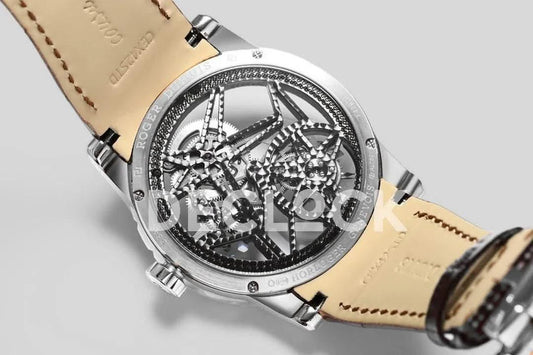 Replica Roger Dubuis Excalibur Spider Skeleton Flying Tourbillon with Black Leather Strap | Declock.