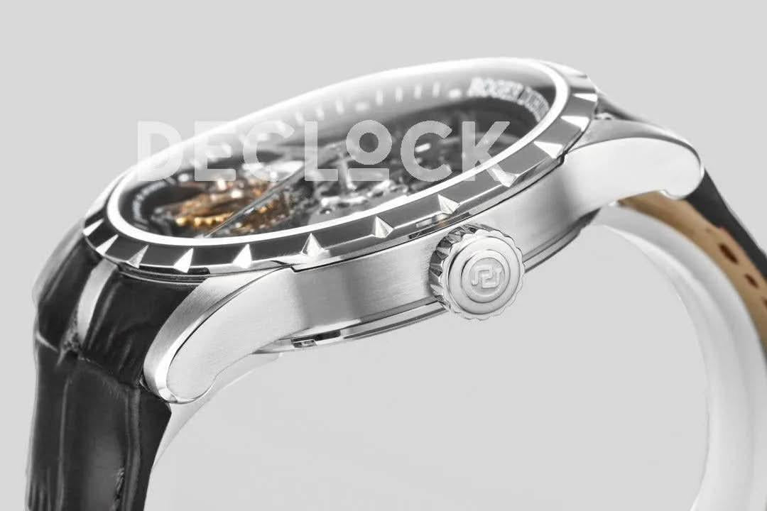 Replica Roger Dubuis Excalibur Spider Skeleton Flying Tourbillon with Black Leather Strap |  Declock.