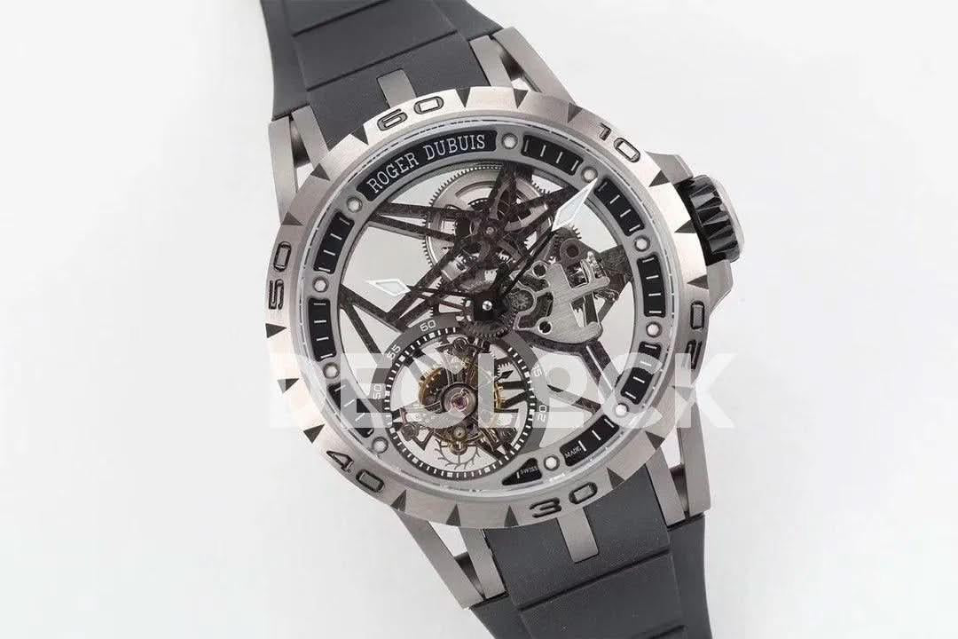 Replica Roger Dubuis Excalibur Spider Skeleton Flying Tourbillon with Black Rubber Strap |  Declock.