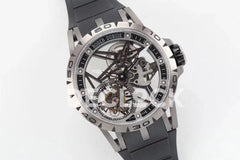 Replica Roger Dubuis Excalibur Spider Skeleton Flying Tourbillon with Black Rubber Strap