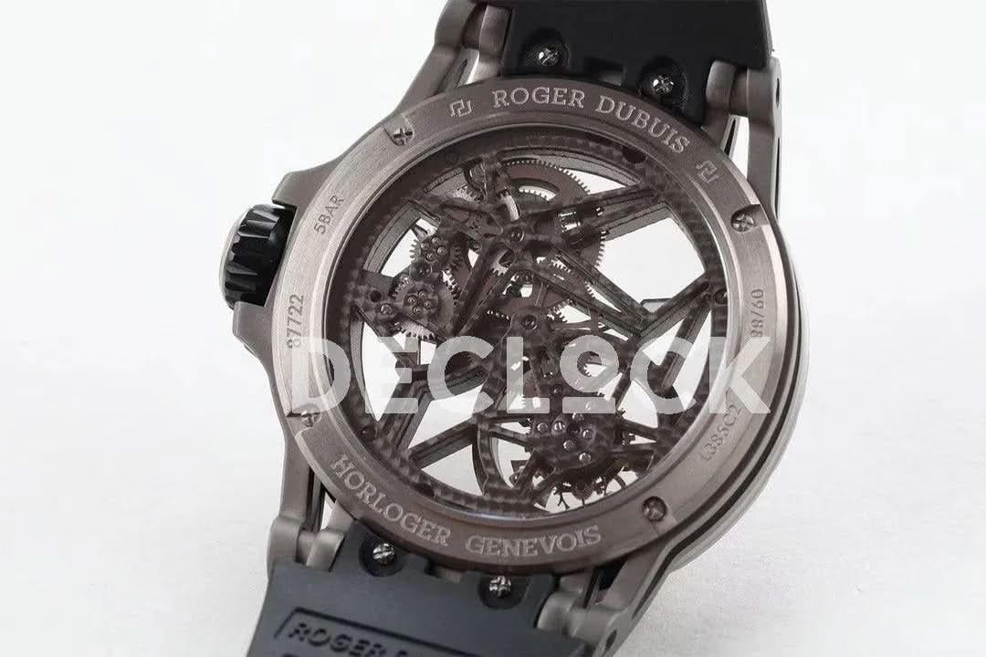 Replica Roger Dubuis Excalibur Spider Skeleton Flying Tourbillon with Black Rubber Strap |  Declock.