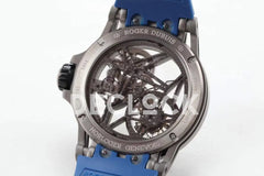 Replica Roger Dubuis Excalibur Spider Skeleton Flying Tourbillon with Blue Rubber Strap