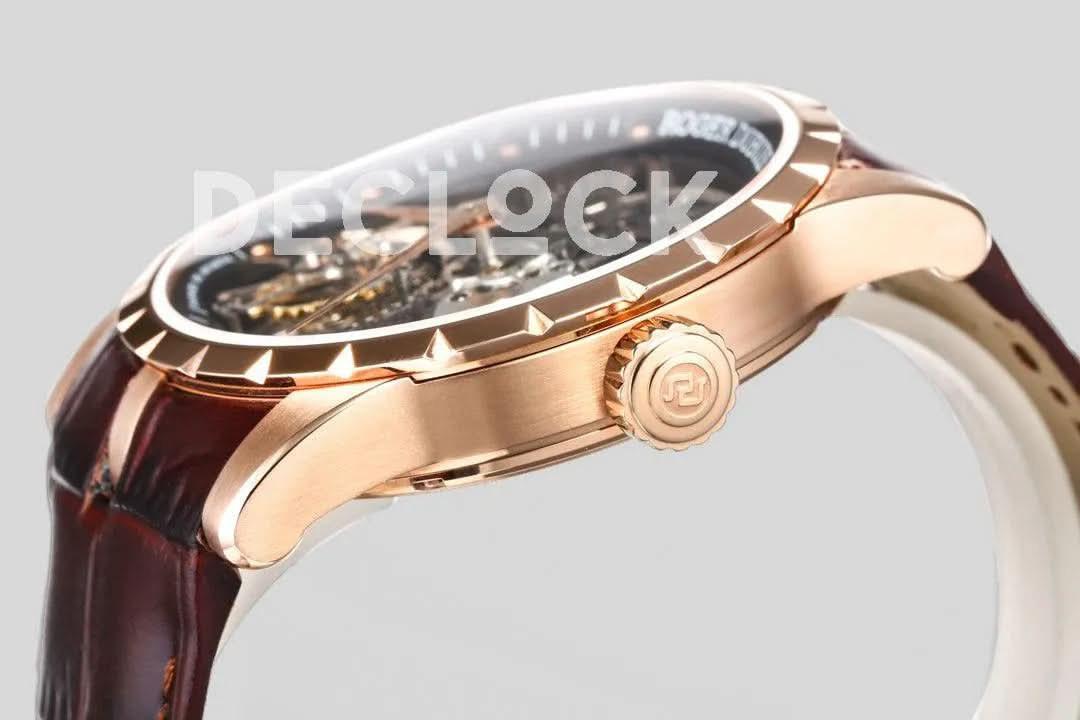 Replica Roger Dubuis Excalibur Spider Skeleton Flying Tourbillon with Brown Leather Strap |  Declock.