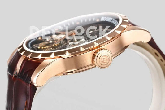 Replica Roger Dubuis Excalibur Spider Skeleton Flying Tourbillon with Brown Leather Strap |  Declock.