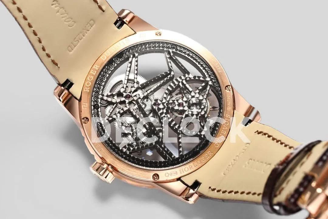 Replica Roger Dubuis Excalibur Spider Skeleton Flying Tourbillon with Brown Leather Strap |  Declock.