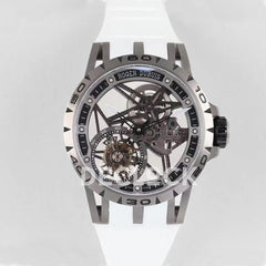 Replica Roger Dubuis Excalibur Spider Skeleton Flying Tourbillon with White Rubber Strap