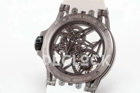 Replica Roger Dubuis Excalibur Spider Skeleton Flying Tourbillon with White Rubber Strap |  Declock.