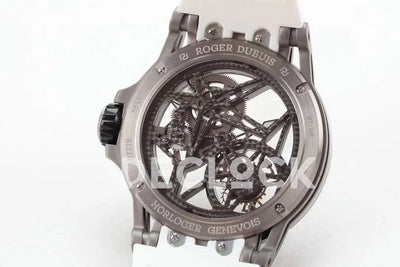 Replica Roger Dubuis Excalibur Spider Skeleton Flying Tourbillon with White Rubber Strap
