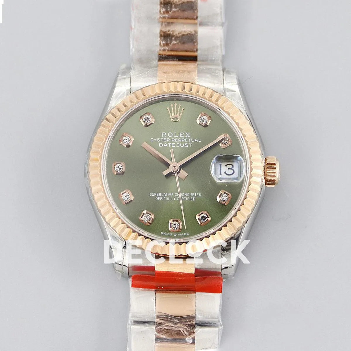 Replica Rolex Datejust 31 278271 Green Dial in Everose Gold with Diamond Markers