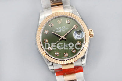 Replica Rolex Datejust 31 278271 Green Dial in Everose Gold with Diamond Markers