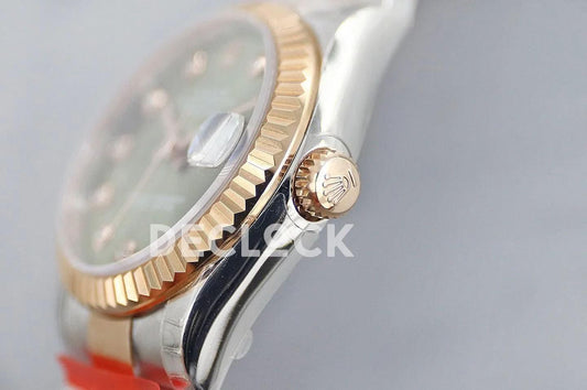 Replica Rolex Datejust 31 278271 Green Dial in Everose Gold with Diamond Markers |  Declock.