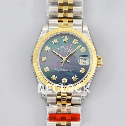 Replica Rolex Datejust 31 278273 Blue Dial in Yellow Gold with Diamon Markers | Declock.