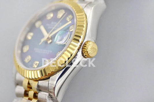 Replica Rolex Datejust 31 278273 Blue Dial in Yellow Gold with Diamon Markers | Declock.