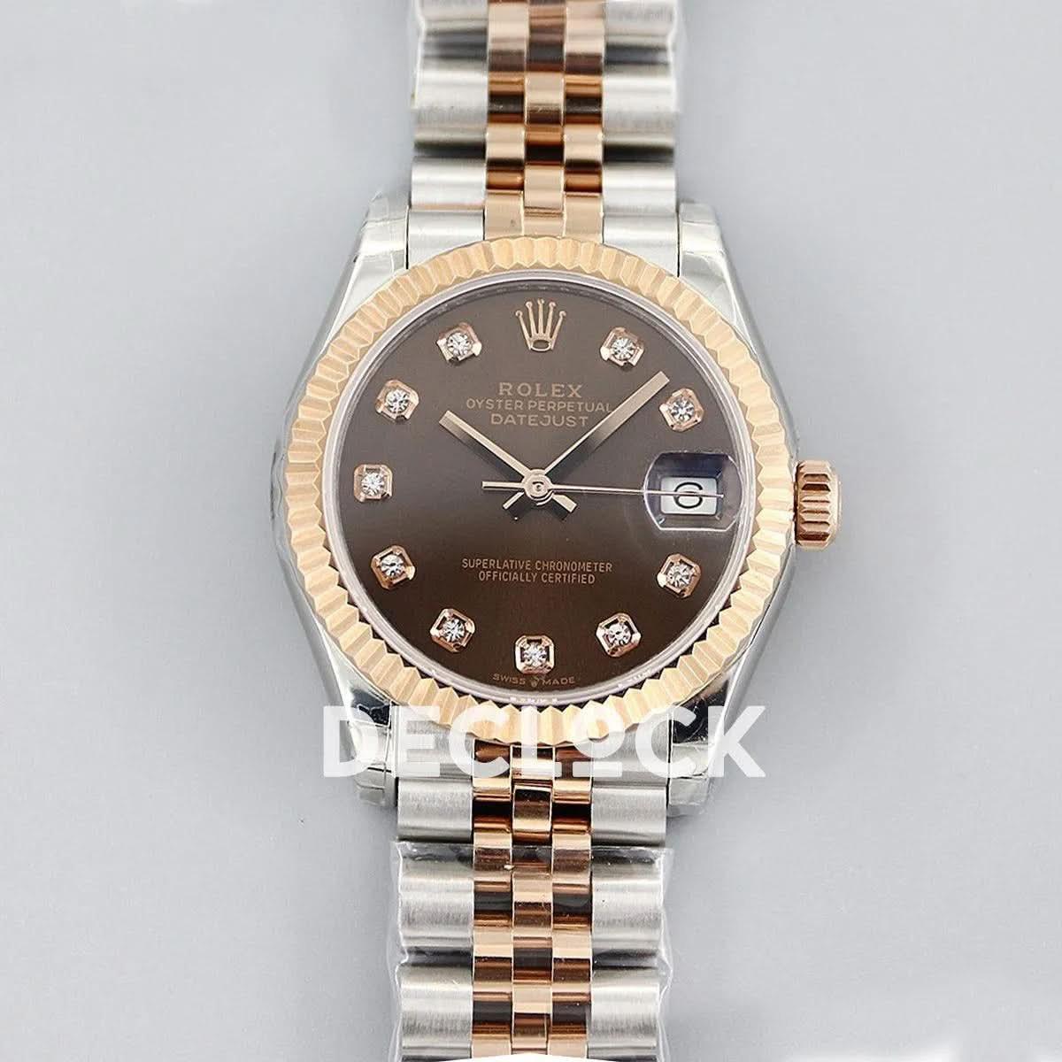 Replica Rolex Datejust 31 278273 Chocolate Dial in Rose Gold with Diamon Markers |  Declock.