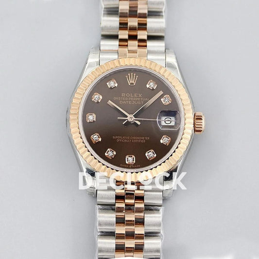 Replica Rolex Datejust 31 278273 Chocolate Dial in Rose Gold with Diamon Markers |  Declock.