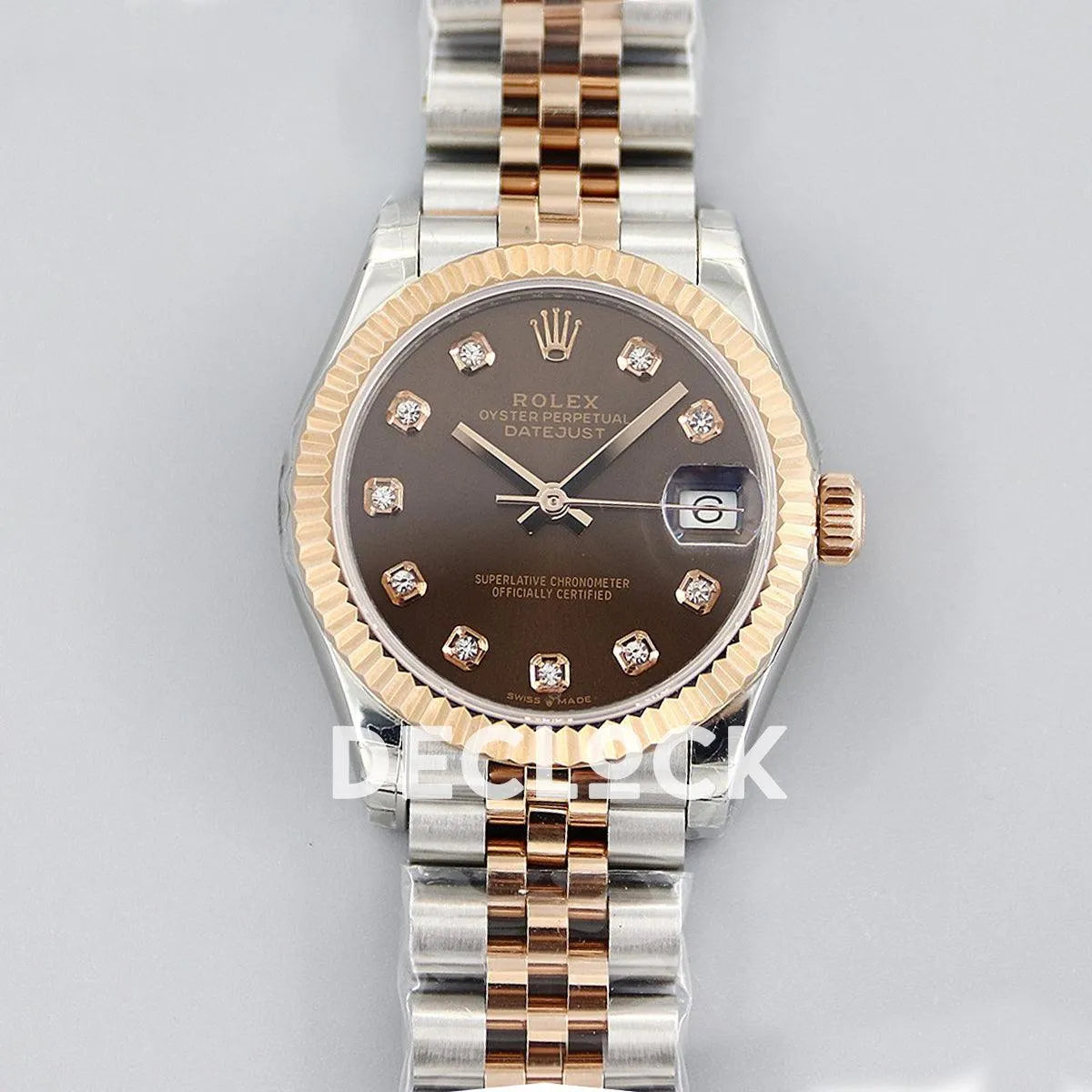 Replica Rolex Datejust 31 278273 Chocolate Dial in Rose Gold with Diamon Markers