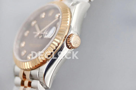 Replica Rolex Datejust 31 278273 Chocolate Dial in Rose Gold with Diamon Markers |  Declock.