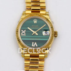Replica Rolex Datejust 31 Vintage Green Dial in Yellow Gold with Roman Markers