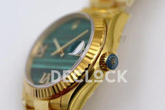Replica Rolex Datejust 31 Vintage Green Dial in Yellow Gold with Roman Markers