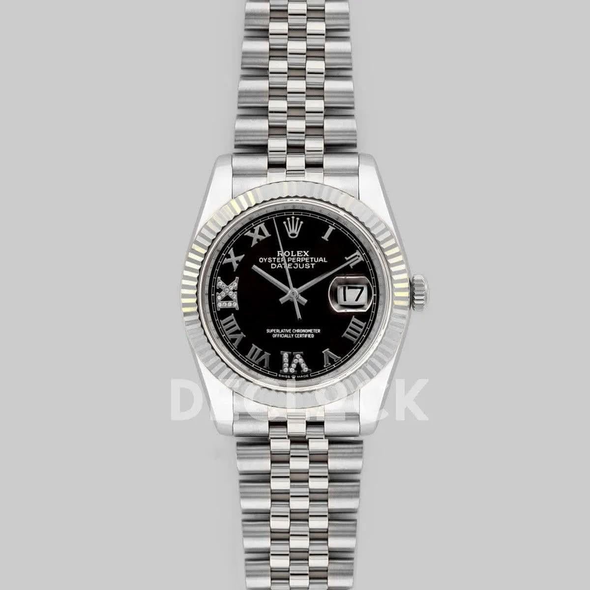 Replica Rolex Datejust 36 116234 Black Dial with Roman Numeral/Diamond Markers |  Declock.