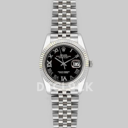 Replica Rolex Datejust 36 116234 Black Dial with Roman Numeral/Diamond Markers |  Declock.