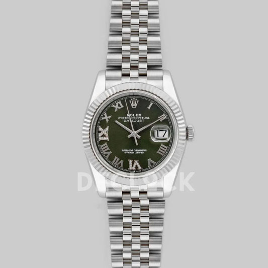 Replica Rolex Datejust 36 116234 Olive Green Dial with Roman/Diamond Markers |  Declock.